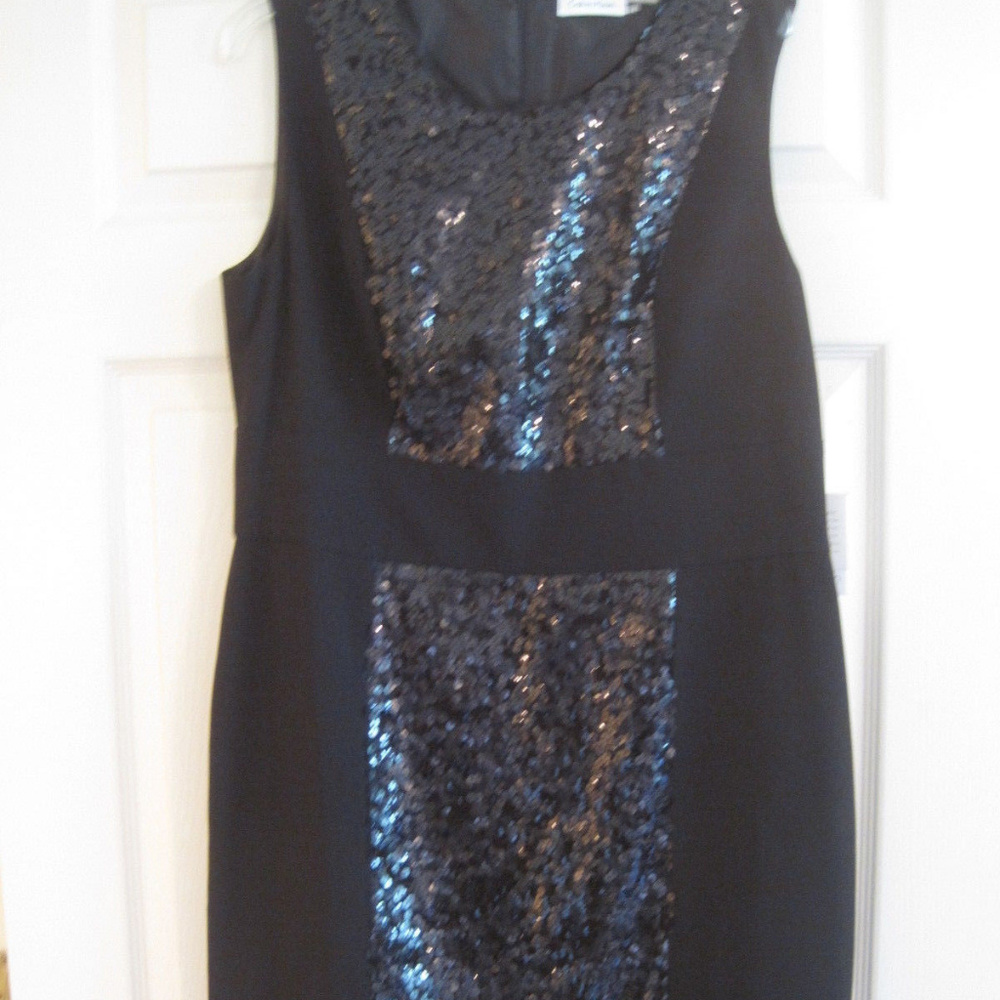 CALVIN KLEIN BLACK SEQUIN SLEEVELESS DRESS